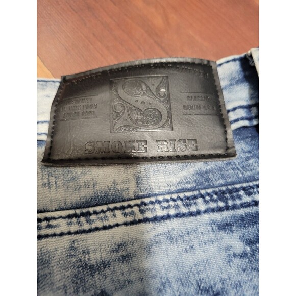 Smoke Rise Men’s Blue Acid Wash Tie Dye Jean Shorts - 40(Inseam 13") - Picture 5 of 8